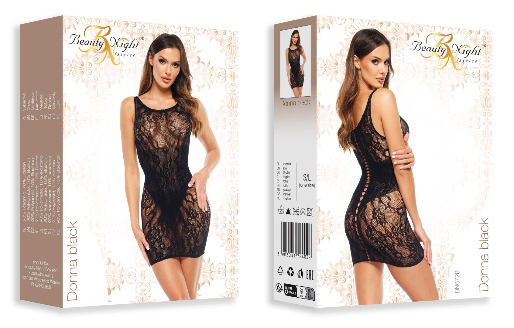 Donna robe lingerie - Noire – Image 8