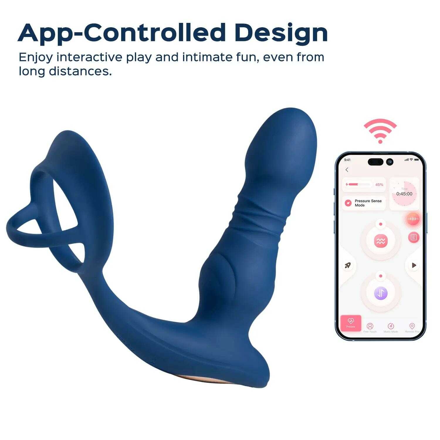 Cyrus - Vibromasseur de prostate va et vient contrôlé par application - Bleu – Image 8
