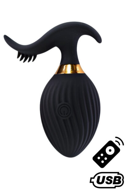 WAVE , Un ?uf vibrant noir USB avec stimulation clitoridienne, doté d'une télécommande