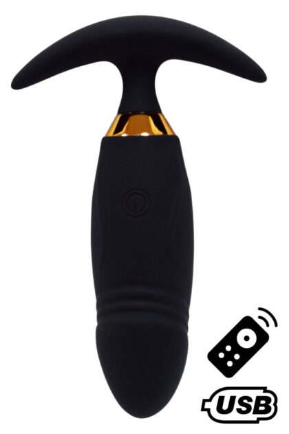 PEACH, Plug Vibrant noir long USB avec télécommande, dans un silicone médical doux et lisse