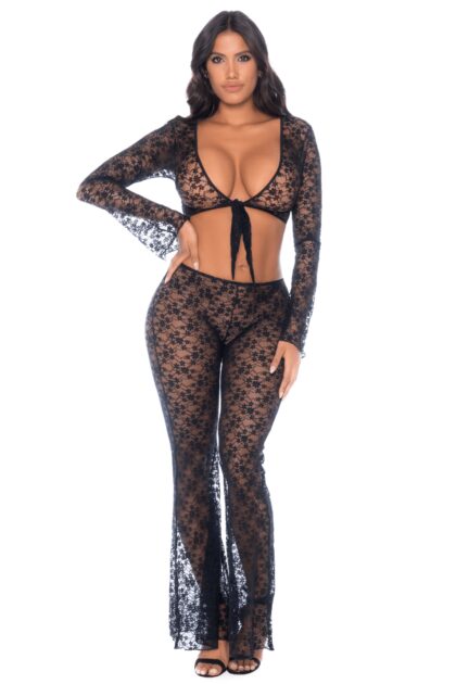 Top et pantalon en dentelle florale noire