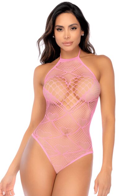 Body rose en résille à motif c?ur - Mapalé
