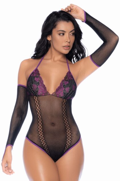 Body noir et violet et mitaines amovibles