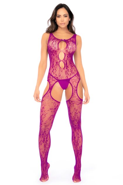Bodystocking en résille à motif floral, couleur orchidée - Mapalé
