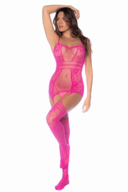 Combinaison en résille rose