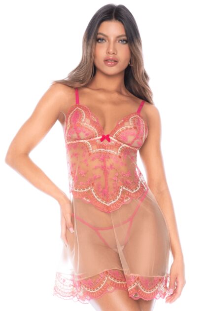 Nuisette en résille brodée avec string