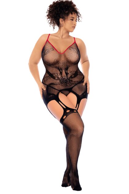 Combinaison intégrale grande taille en résille noire à motif serpent - Mapalé