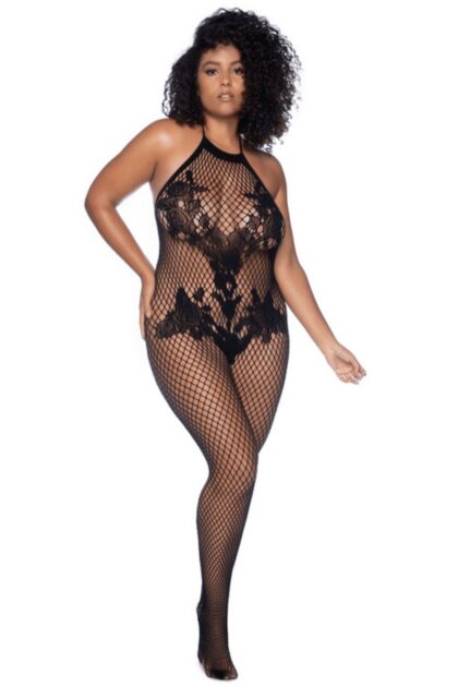 Combinaison grande taille en résille noire