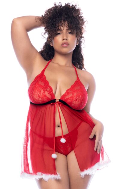 Costume sexy Mère Noël grande taille avec babydoll et string